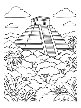 Free printable Ancient Mayan Temple In Rainforest coloring page