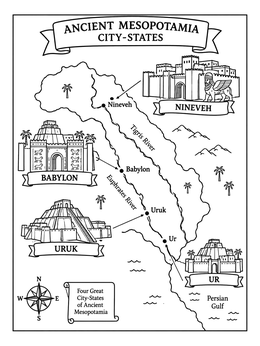 Free printable Ancient Mesopotamia City States Map coloring page