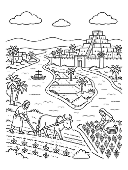 Free printable Ancient Mesopotamian Farming Near Ziggurat coloring page
