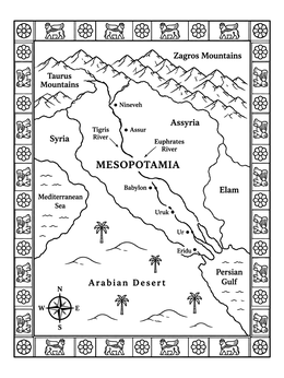 Free printable Ancient Mesopotamia Map With Decorative Border coloring page