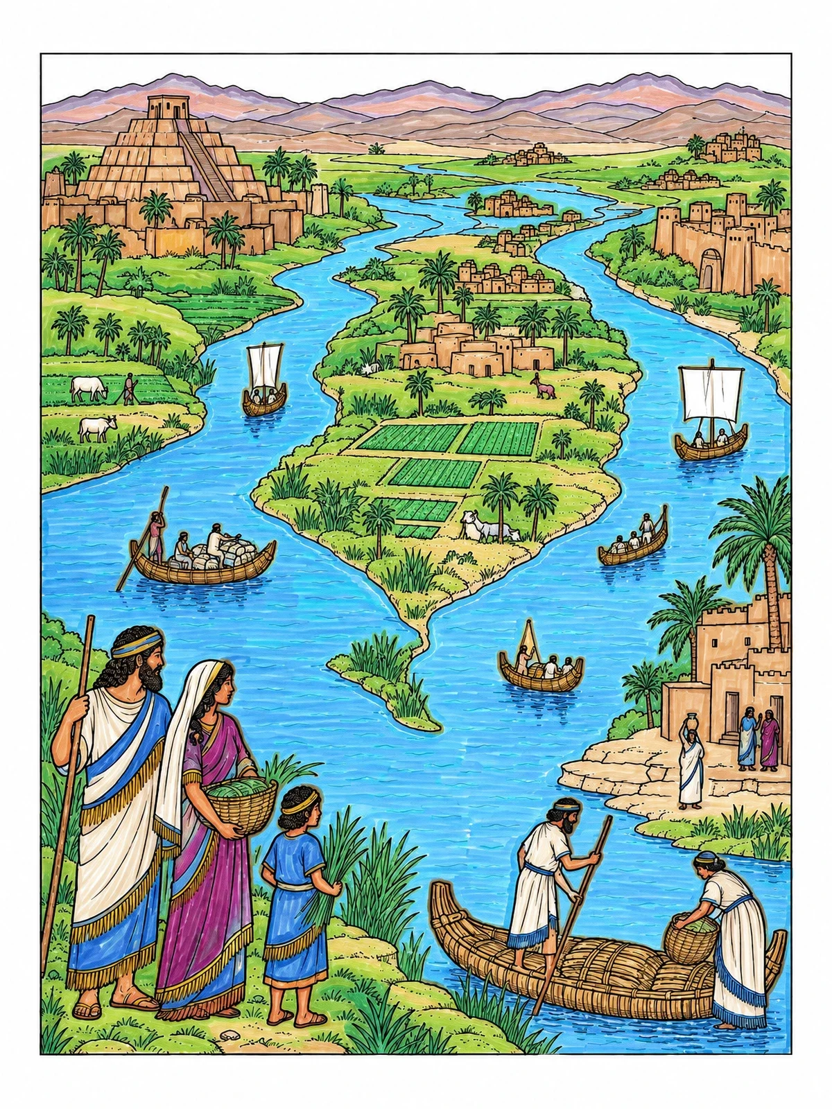 Colored example of the Ancient Mesopotamia River Valley Life coloring page
