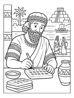 Free printable Ancient Mesopotamian Scribe Writing Cuneiform coloring page