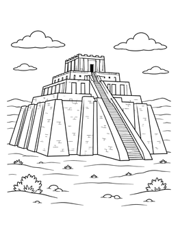 Free printable Ancient Mesopotamian Stepped Ziggurat coloring page