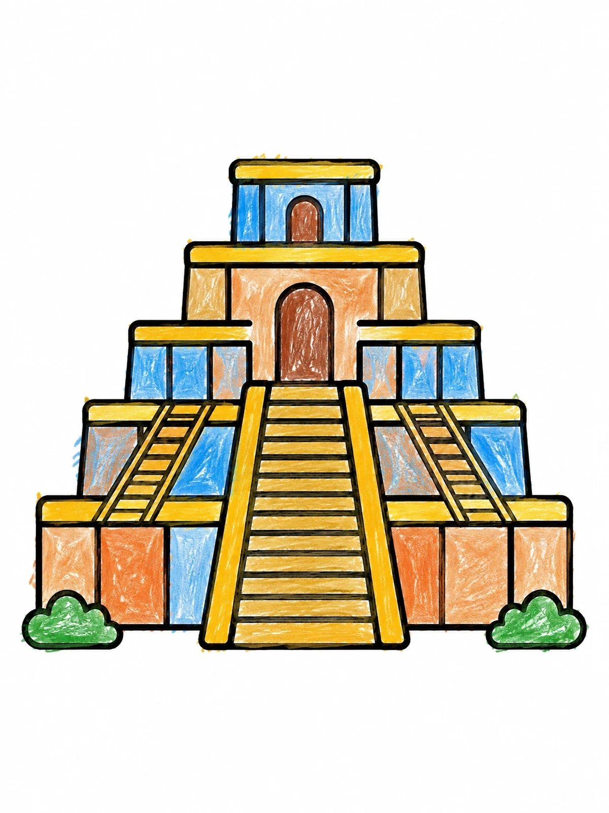 Colored example of the Ancient Mesopotamian Stepped Ziggurat coloring page