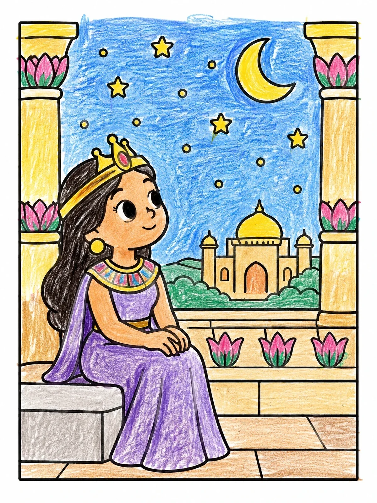 Colored example of the Ancient Queen Under The Stars coloring page
