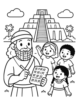 Free printable Ancient Scribe And Children By The Ziggurat coloring page