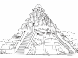 Mesopotamian Ziggurat Theme - Coloring Page