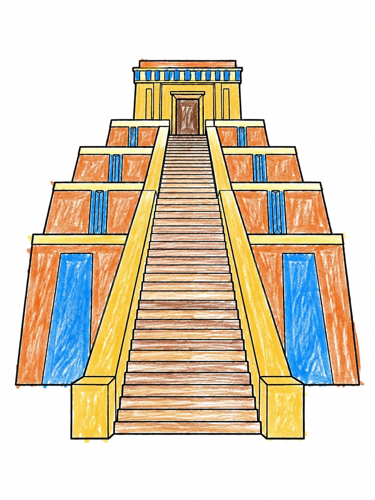 Colored example of the Ancient Ziggurat Grand Staircase coloring page