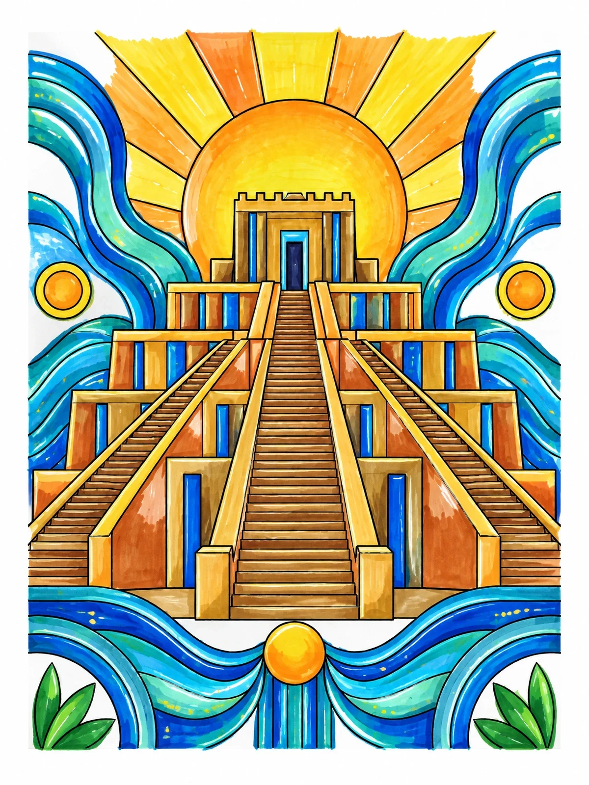 Colored example of the Ancient Ziggurat Of Ur coloring page