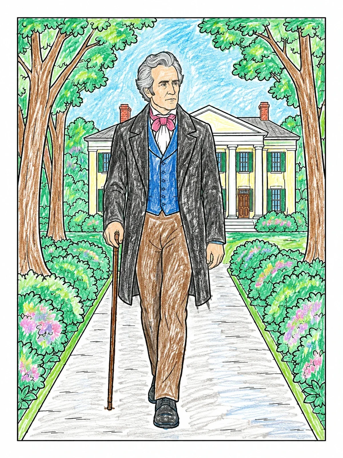 Colored example of the Andrew Jackson At The Hermitage Estate coloring page