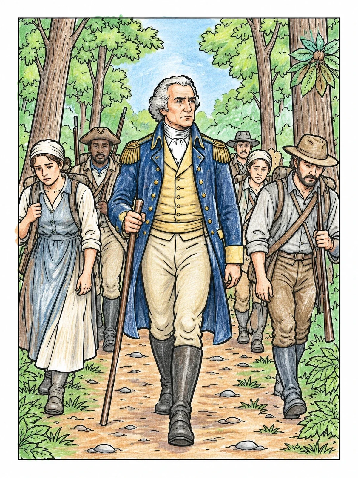 Colored example of the General Andrew Jackson Marching With Troops coloring page