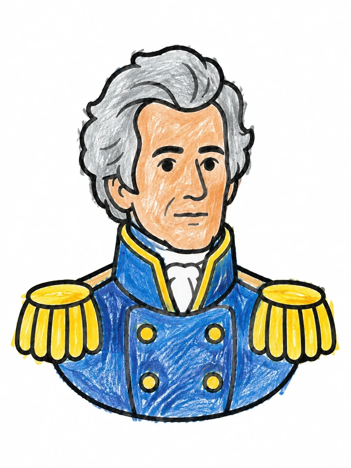 Colored example of the Andrew Jackson Military Bust Portrait coloring page