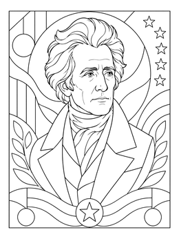 Free printable President Andrew Jackson Patriotic Portrait coloring page