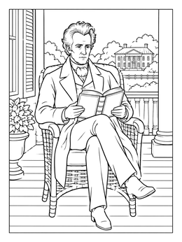 Free printable Andrew Jackson Reading On The Veranda coloring page