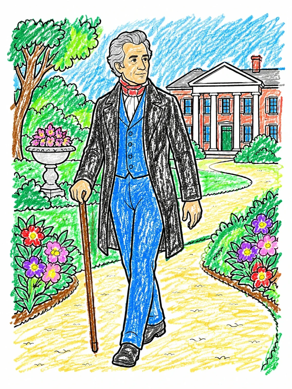 Colored example of the Andrew Jackson At The Hermitage coloring page