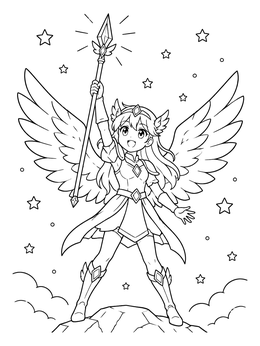 Free printable Celestial Winged Anime Knight coloring page