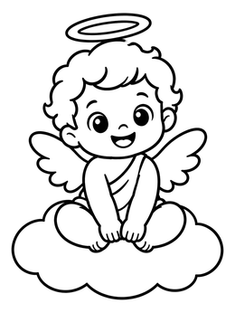 Free printable Cute Cherub Sitting On Cloud coloring page
