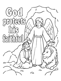 Free printable Angel Protecting Daniel And Lion coloring page