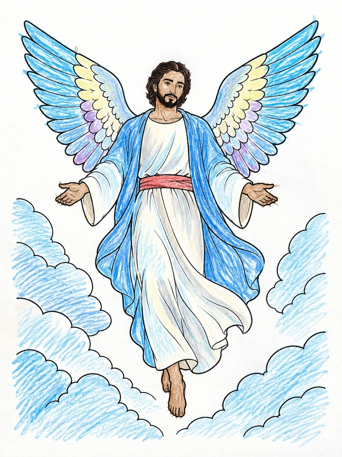 Colored example of the Angel Descending With Open Wings coloring page