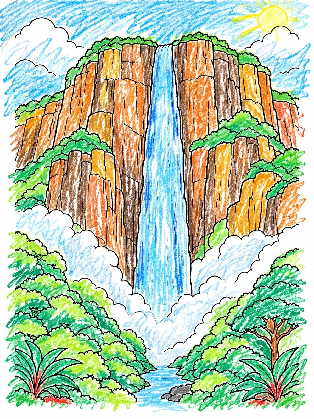 Colored example of the Angel Falls Flowing Down Mount Auyán Tepui coloring page