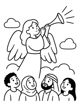 Free printable Angel Sounding Trumpet For The People coloring page