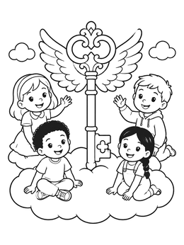 Free printable Children With Flying Key coloring page