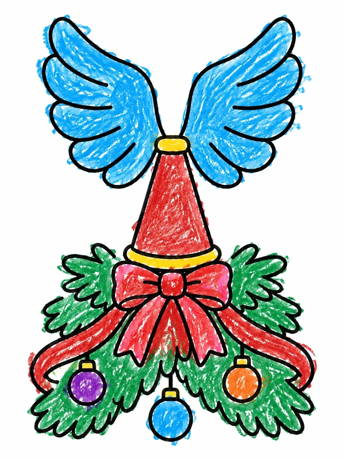 Colored example of the Angel Wings Christmas Tree Topper coloring page