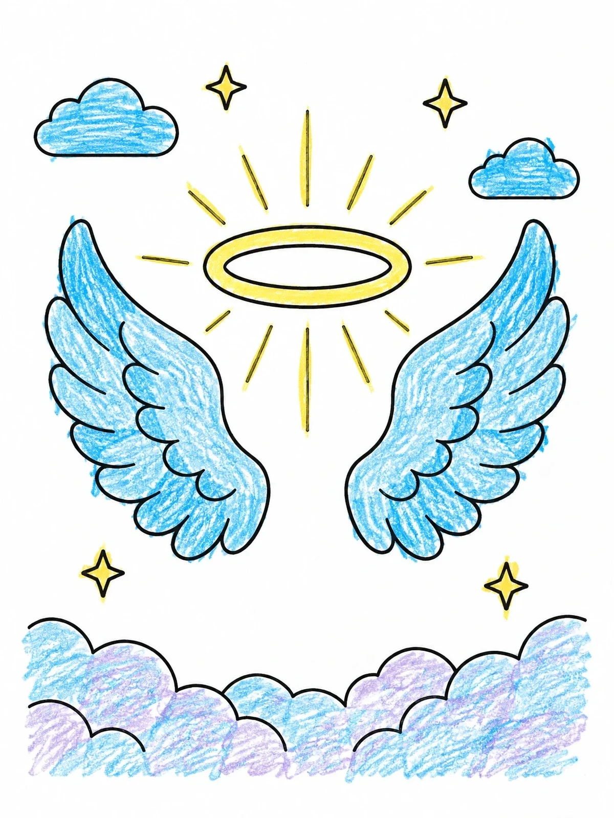 Colored example of the Angel Wings With Glowing Halo coloring page