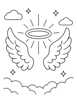 Free printable Angel Wings With Glowing Halo coloring page