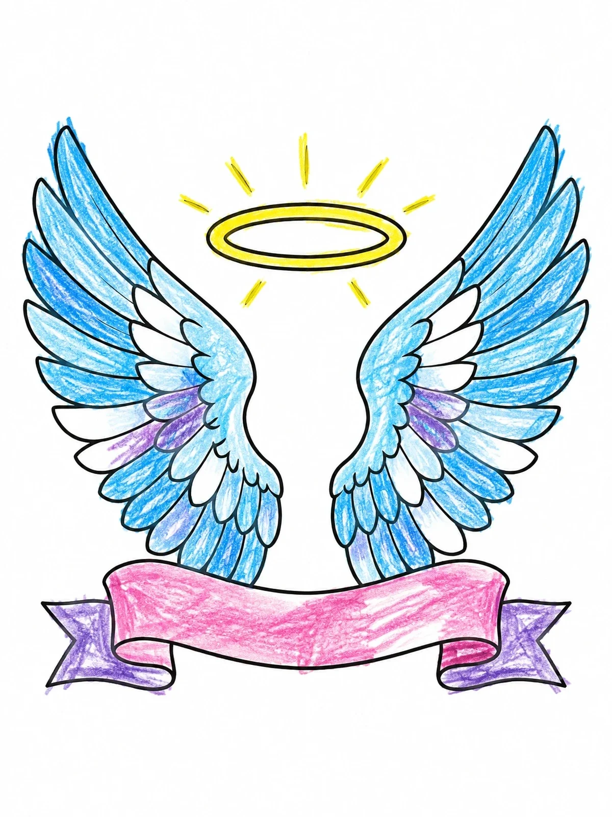 Colored example of the Angel Wings With Halo And Banner coloring page