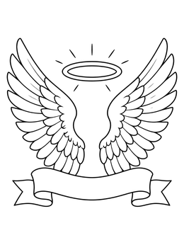 Free printable Angel Wings With Halo And Banner coloring page