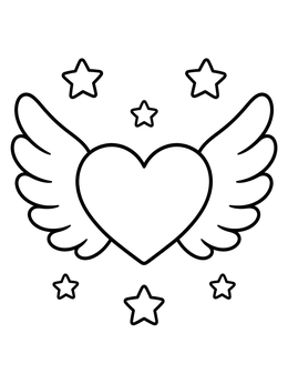 Free printable Winged Heart With Twinkling Stars coloring page
