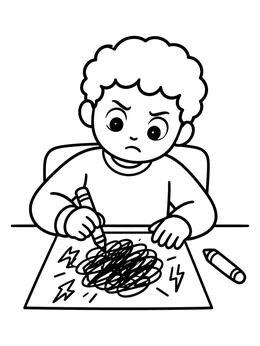 Free printable Boy Drawing Stormy Feelings With Crayon coloring page
