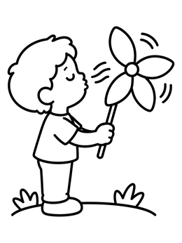 Free printable Child Blowing On A Pinwheel coloring page