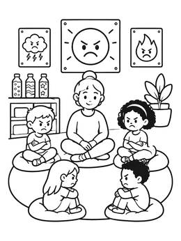 Free printable Classroom Calm Down Corner coloring page