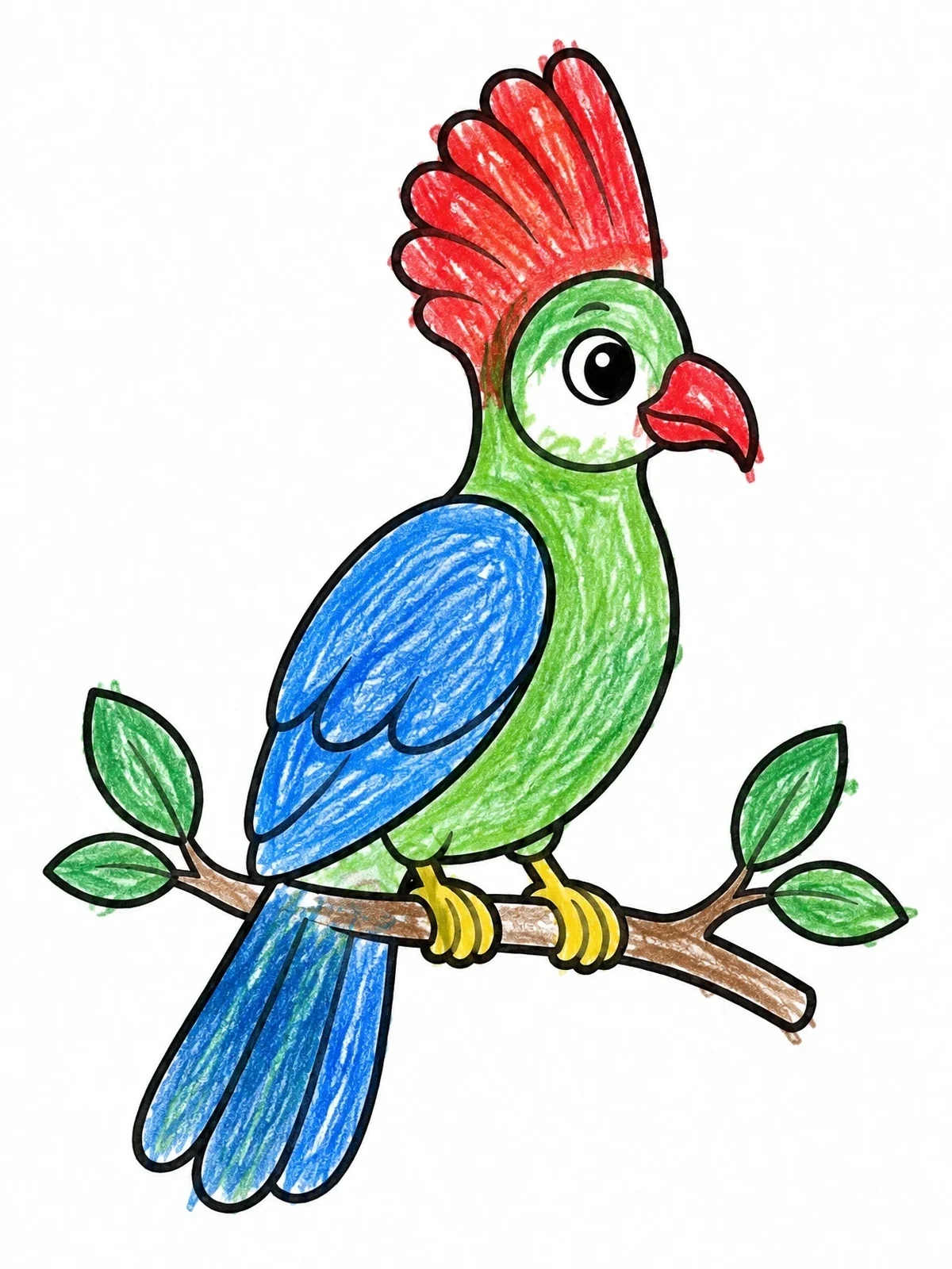 Colored example of the Cute Red Crested Turaco On Branch coloring page