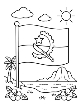 Free printable Angola Flag On Tropical Coast coloring page