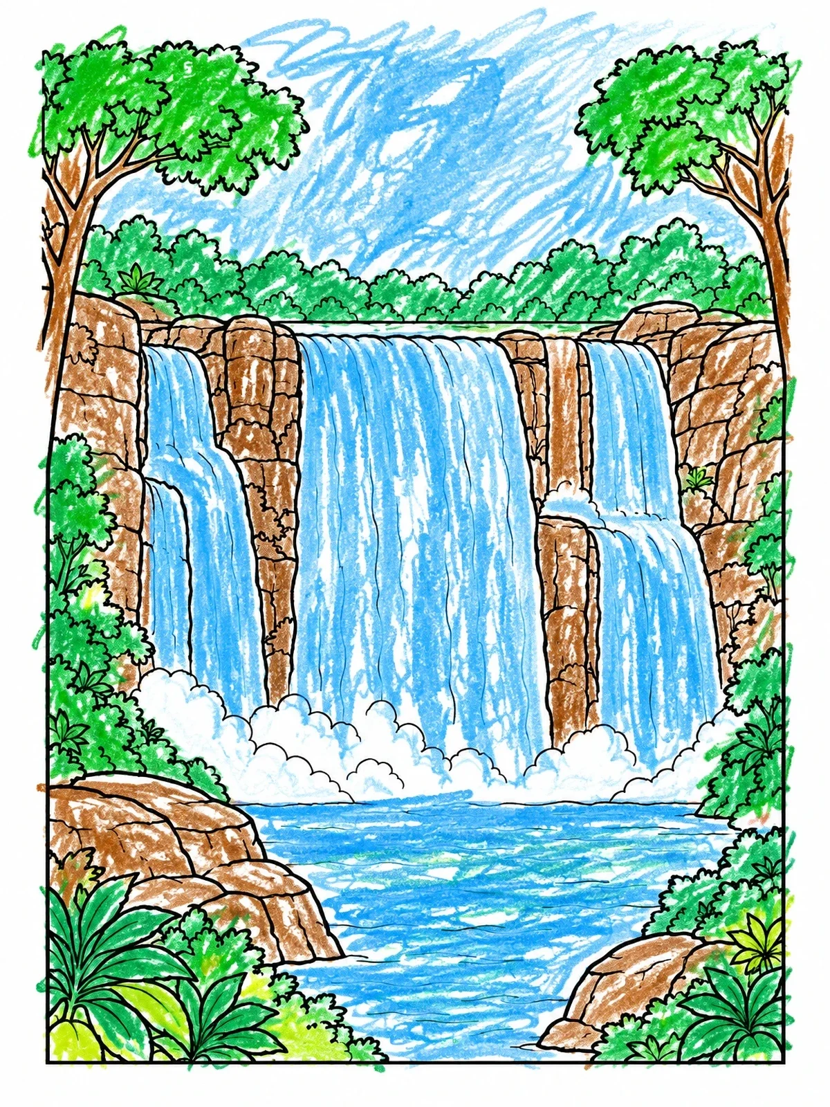 Colored example of the Scenic Kalandula Waterfalls Landscape coloring page
