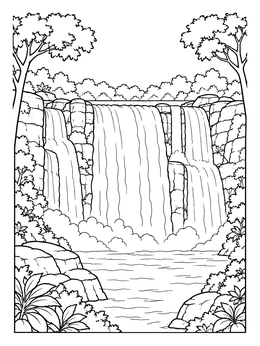 Free printable Scenic Kalandula Waterfalls Landscape coloring page