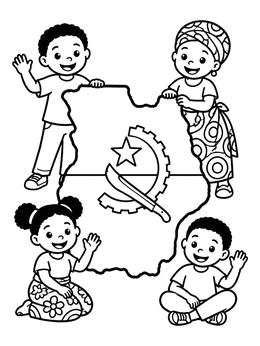 Free printable Angola Map And Cheerful Children coloring page
