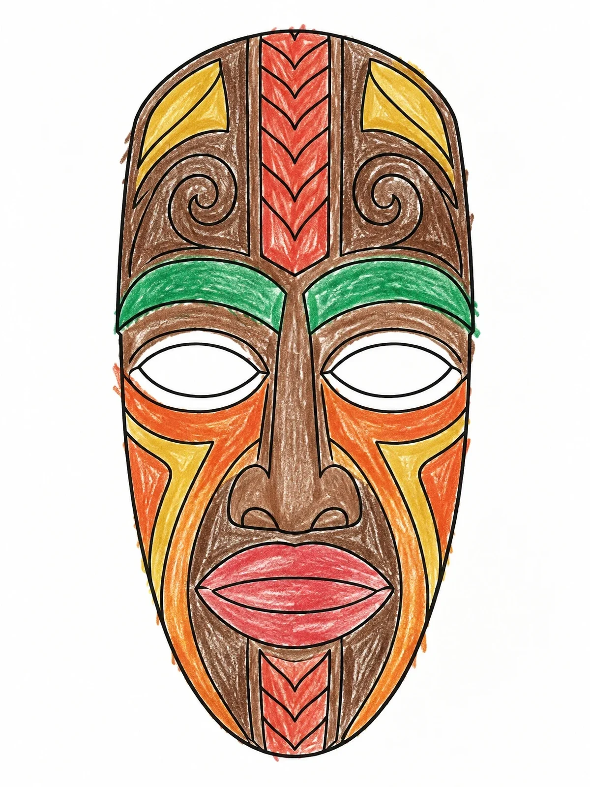 Colored example of the Traditional Carved African Mask coloring page