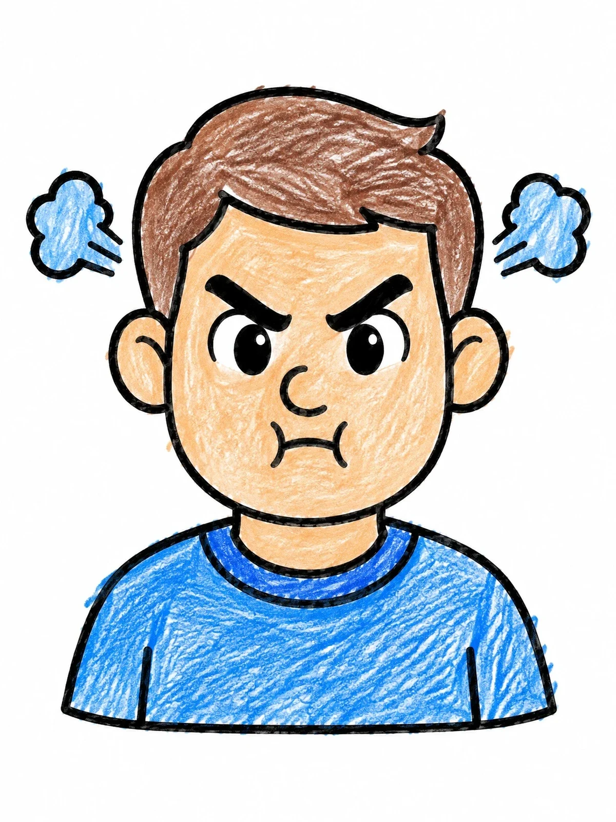 Colored example of the Angry Boy With Steam From Ears coloring page