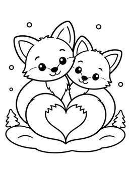 Free printable Cuddling Foxes Heart Tail coloring page
