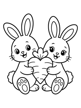 Free printable Cute Bunnies With Heart Carrot coloring page