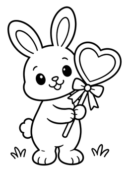 Free printable Cute Bunny With Heart Wand coloring page