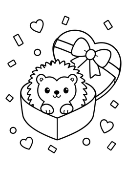 Free printable Cute Hedgehog In Heart Gift Box coloring page
