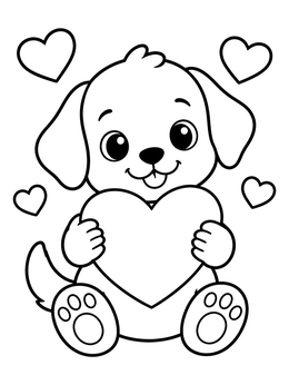 Free printable Cute Puppy Holding A Heart coloring page