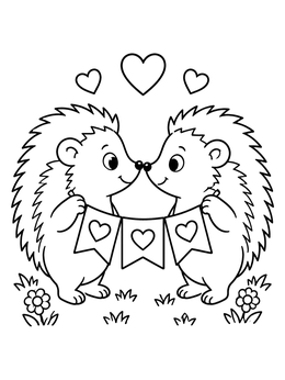 Free printable Sweet Hedgehogs With Heart Bunting coloring page