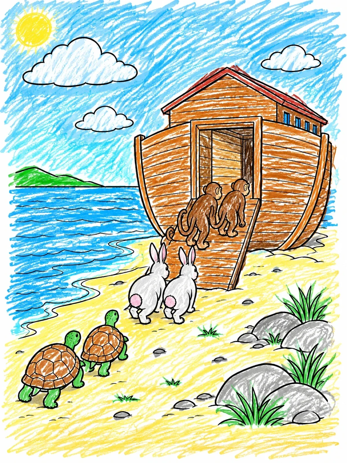 Colored example of the Animals Boarding Noah's Ark coloring page