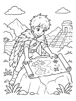 Free printable Anime Adventurer With Ancient Treasure Map coloring page